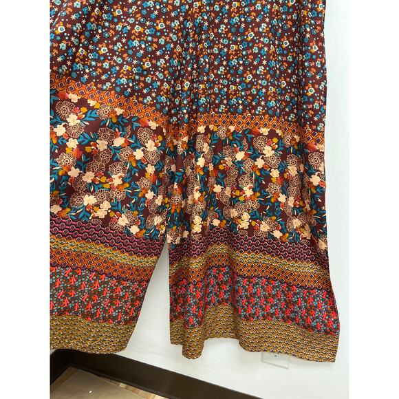 Natural Life Let's Just Go Wide-Leg Bohemian V-Neck 70s Floral Jumpsuit S/M - Picture 12 of 15